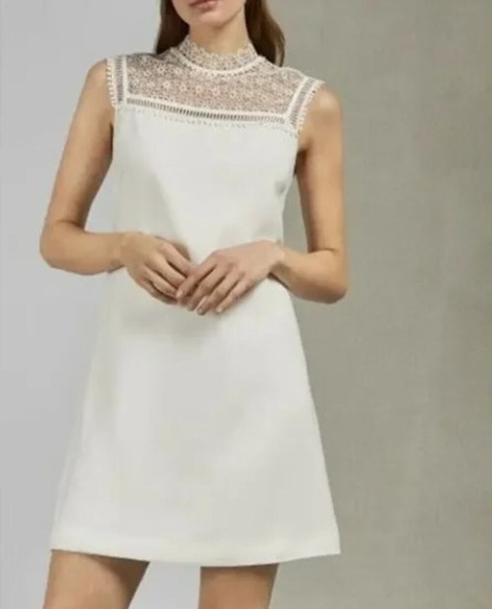 NWT Ted Baker Carsey Lace Yoke and Sleeve Tunic Dress Ivory Size 5 or 14